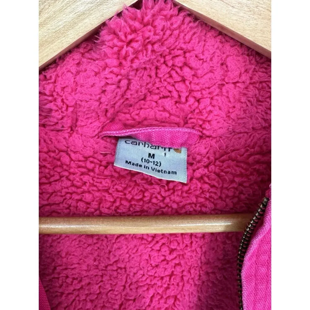 Pink Carhartt Duck Canvas Girls Sherpa Lined Coat/Jacket Youth Size M (10-12)